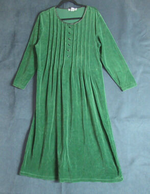 Vintage 80s Fads Midi Dress Large Green Velvet Peasant Prairie Country Medieval